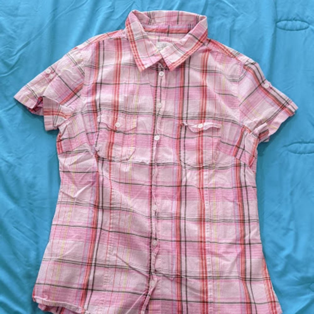 H&M Buttonup Pink Plaid Top